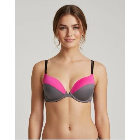 Victoria’s Secret Very Sexy Push-up Bra Pink Gray Black Color Block Size 34C - Picture 1 of 4